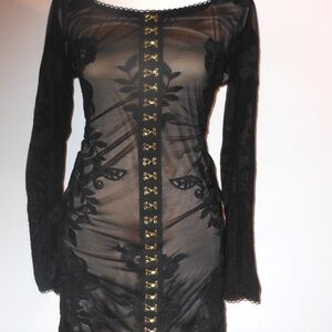 Nordstrom Black Floral Body Con Mesh Dress